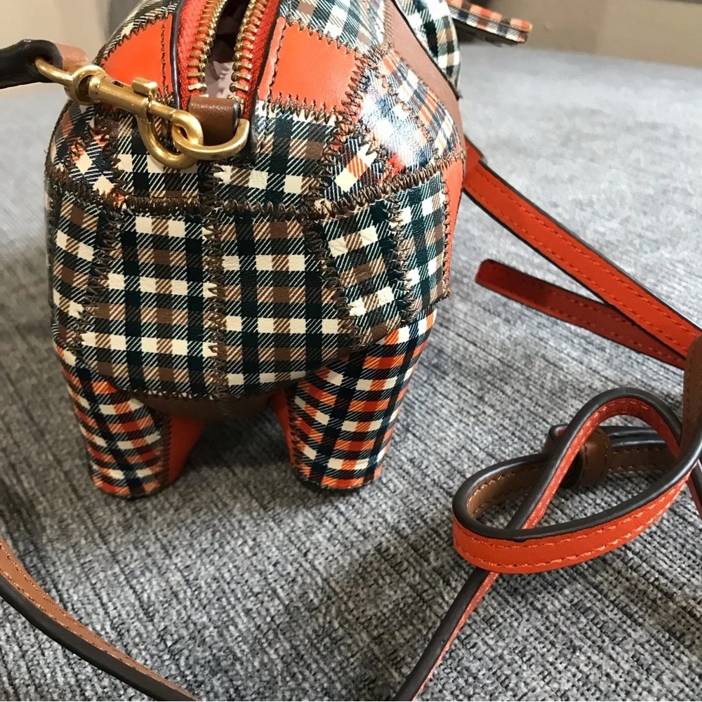 NWOT Tory Burch Peggy The Pig Leather Mini Bag Plaid - Picture 6 of 8